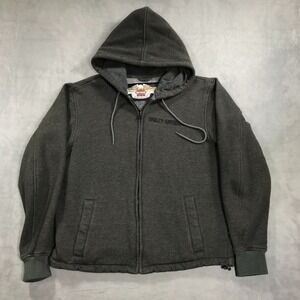 Harley Davidson Hoodie Sweater Men's Medium Grey Full Zip Biker Boxy